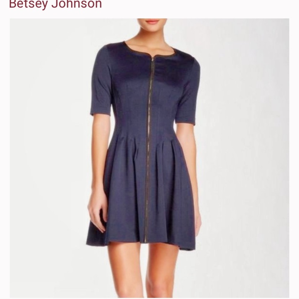 BETSEY JOHNSON front zip navy mini dress women’s size 6 NWT fit & flare wedding